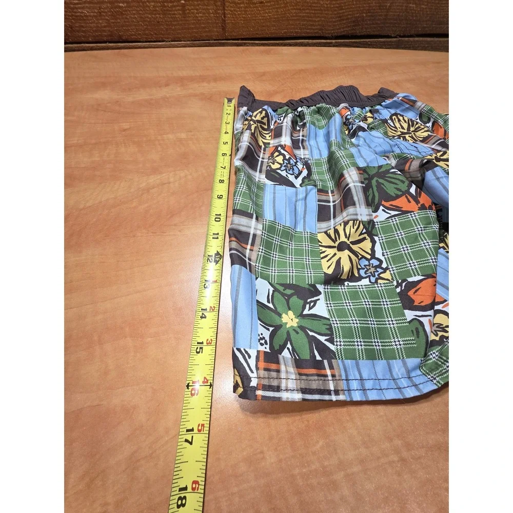 Gymboree Boys Patchwork Floral Plaid Swim Trunks Blue Green Brown Sz 8 240518115